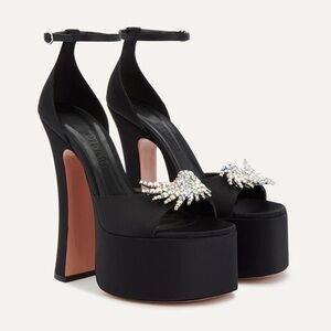 PIFERI Rosalia 165mm Crystal-Embellished Black Satin Platform Sandals